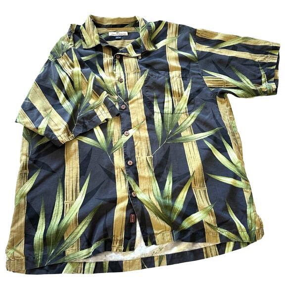 Tommy Bahama Other - Tommy Bahama Men's‎ L Blue Green 100% Silk Shirt Bamboo Short Sleeve